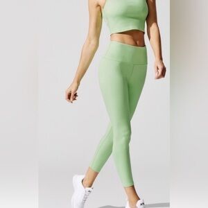 Carbon38 High Rise Ribbed Lime Green Leggings Small